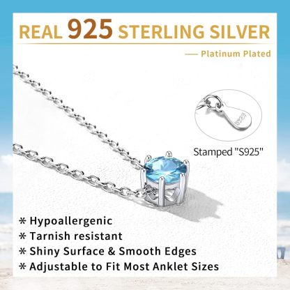 Sterling Silver Simple Dainty Round Birthstone Ankle