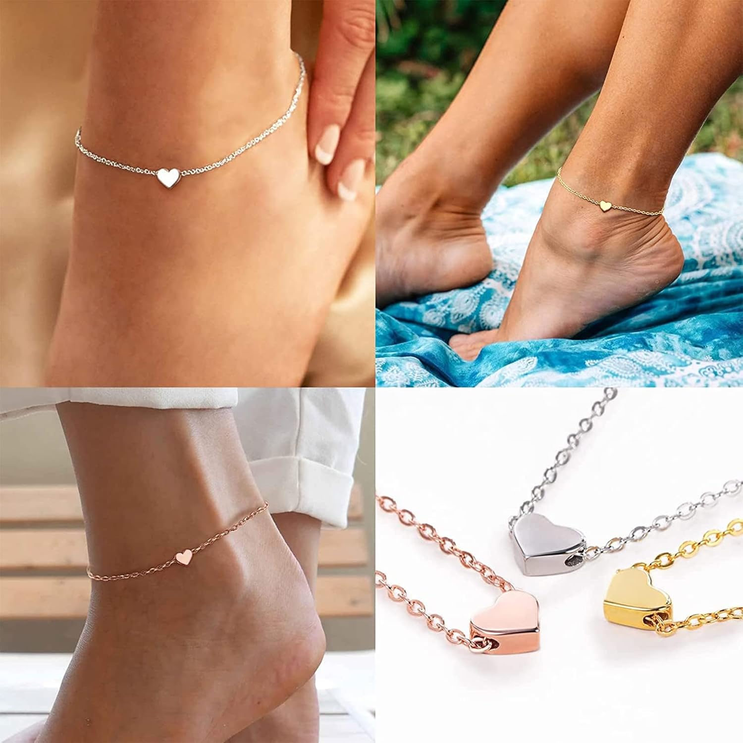 Rose Gold Dainty Heart Anklet for Women, sterling silver jewlery, heart jewelry, sterling silver anklet, gift idea