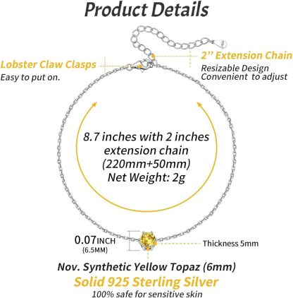 Simple Dainty Round Birthstone Ankle Details: Dimensions, Hypoallergenic, Lobster-Claw-Clasps