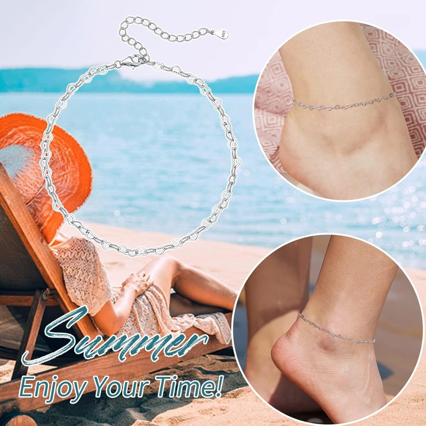 Heart Link Chain Anklets