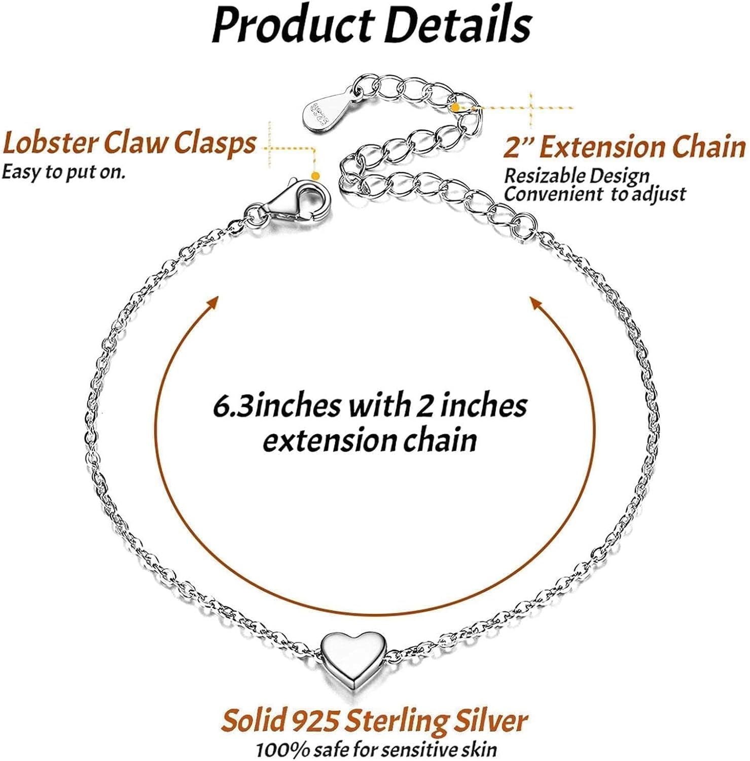 Classic Silver Heart Link Chain Bracelet  for Women, sterling silver jewlery, gift idea, sterling silver bracelets