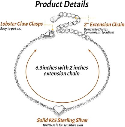 Classic Silver Heart Link Chain Bracelet  for Women, sterling silver jewlery, gift idea, sterling silver bracelets