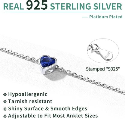 Sterling Silver Bride Heart Birthstone Wedding Anklets
