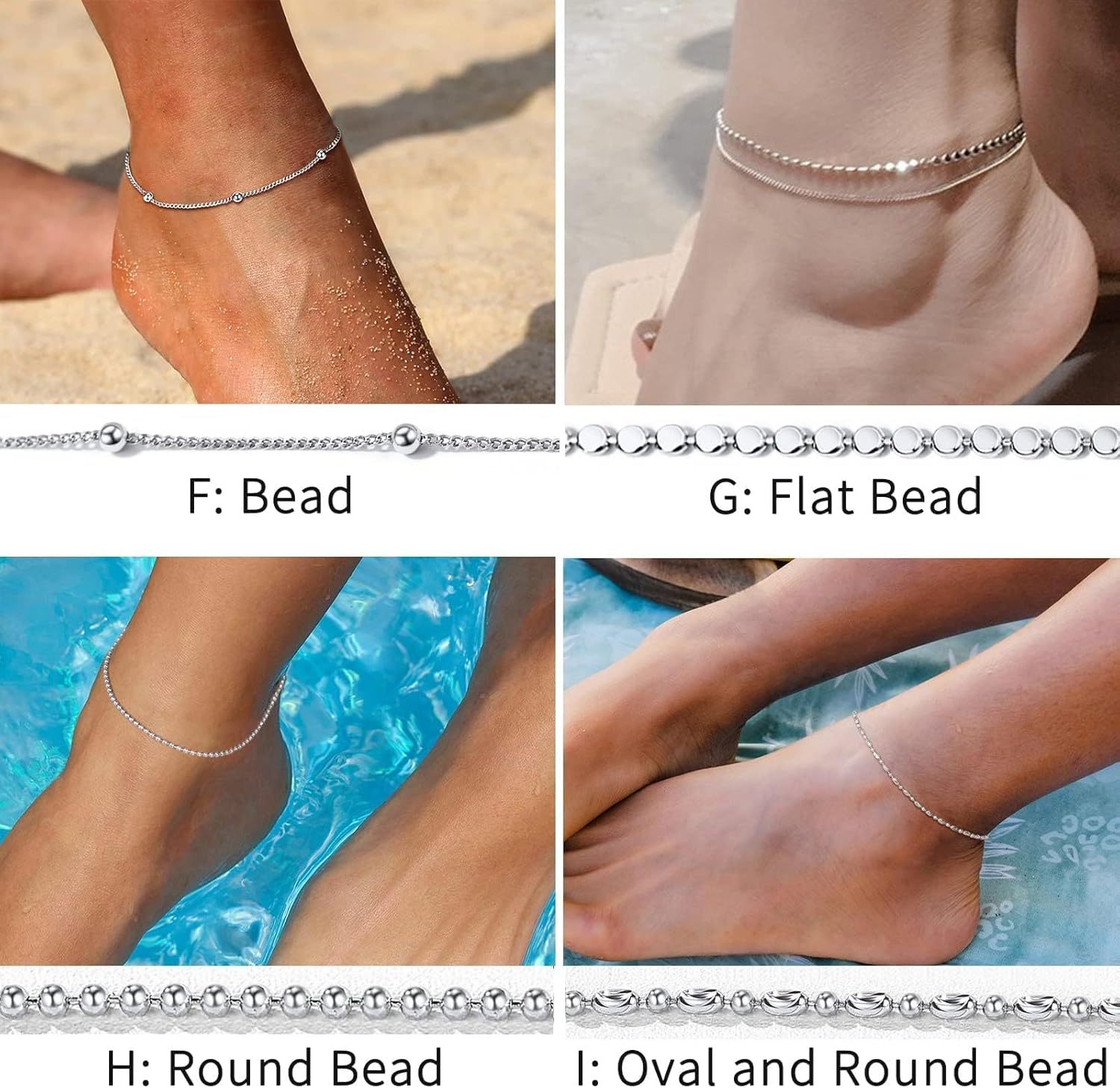 Simple Thin Oval and Round Bead Ball Chain Anklet
