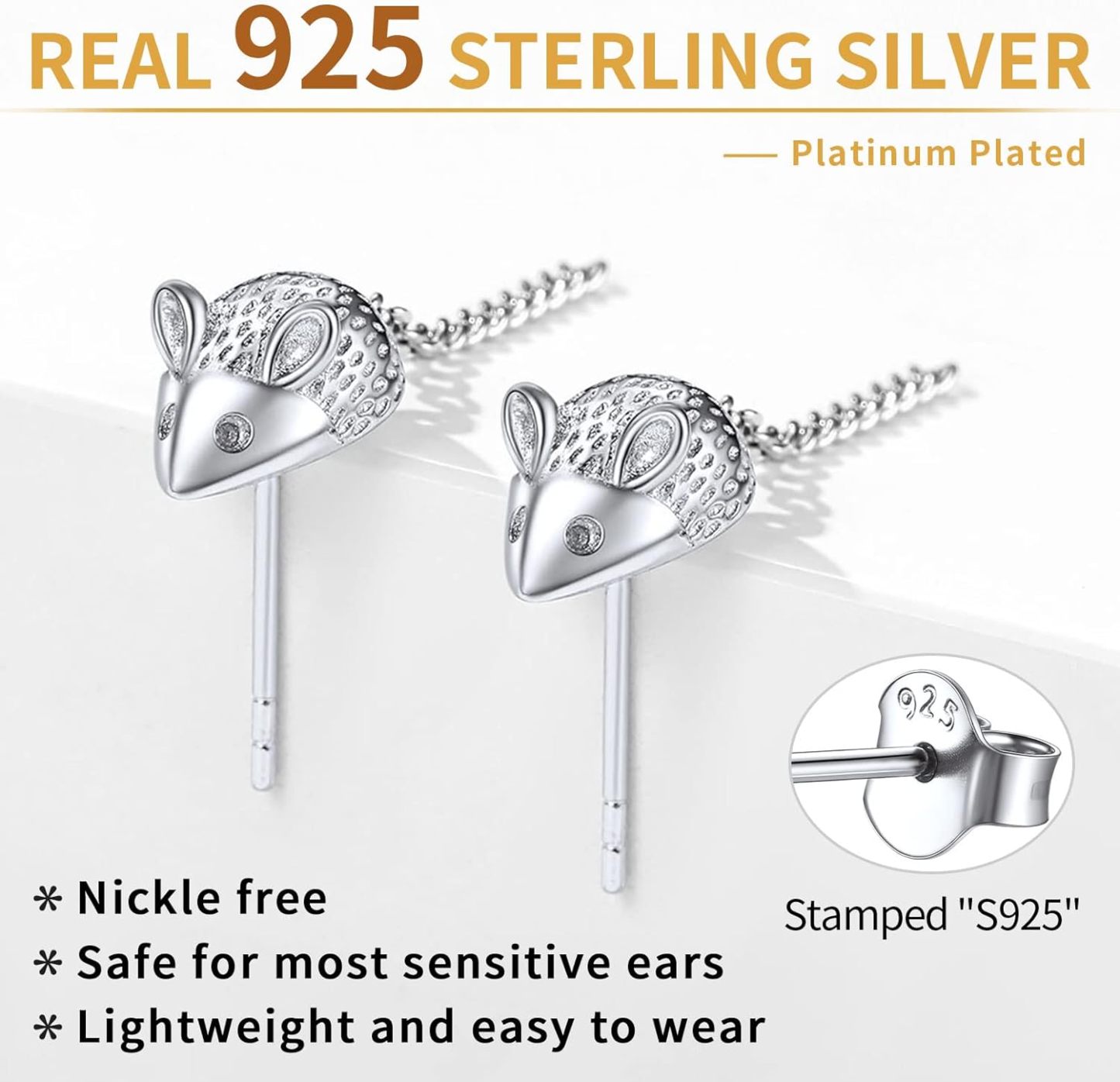 Sterling Silver Cute Mouse Stud Earrings