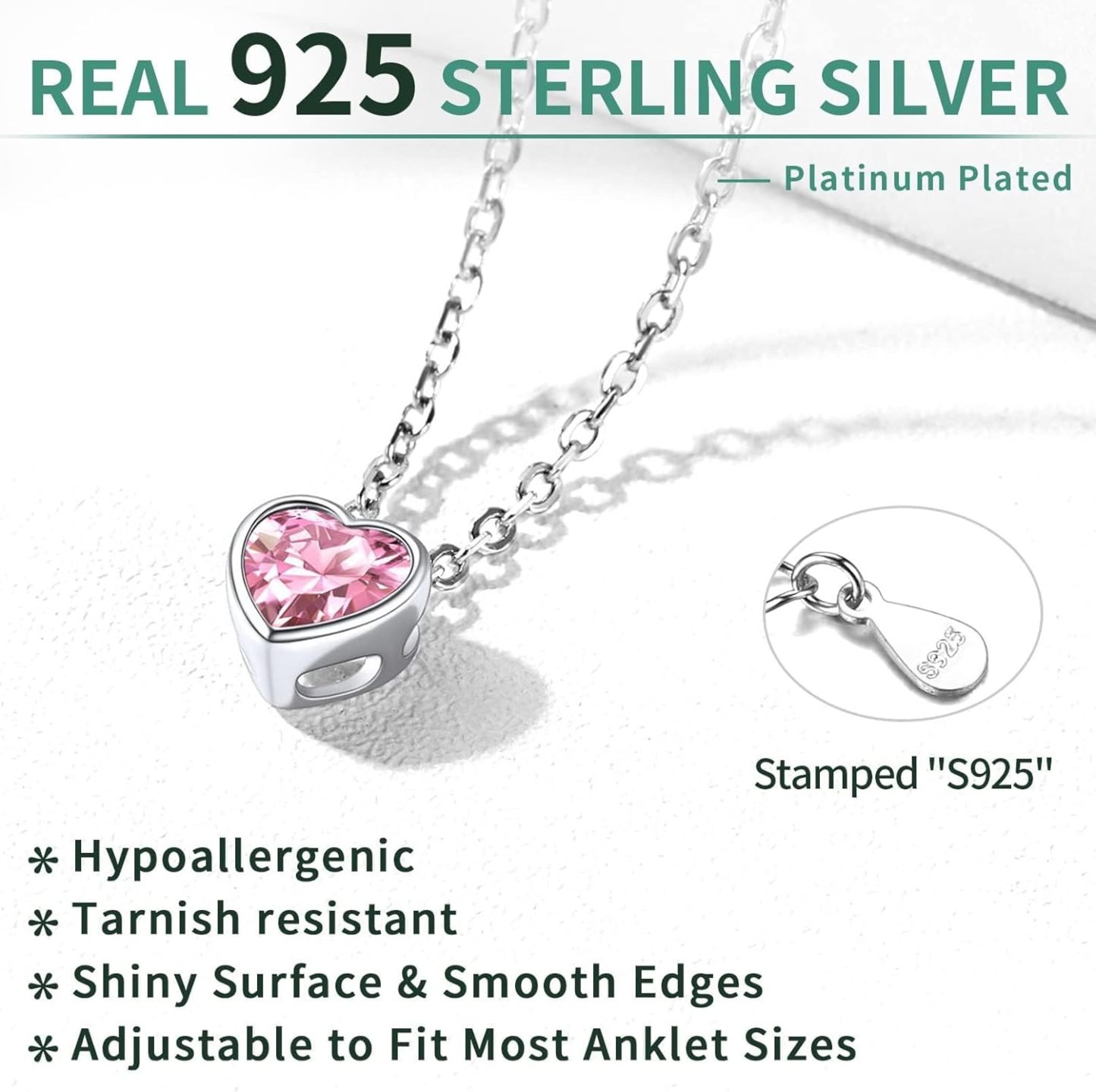 Sterling Silver Bride Heart Birthstone Wedding Anklets