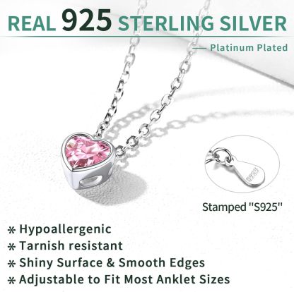 Sterling Silver Bride Heart Birthstone Wedding Anklets