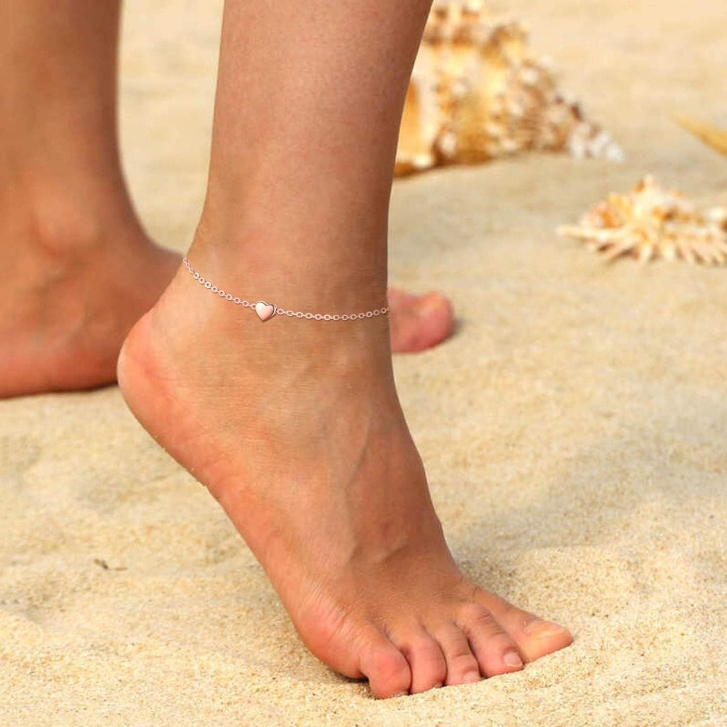 Rose Gold Dainty Heart Anklet for Women, sterling silver jewlery, heart jewelry, sterling silver anklet, gift idea
