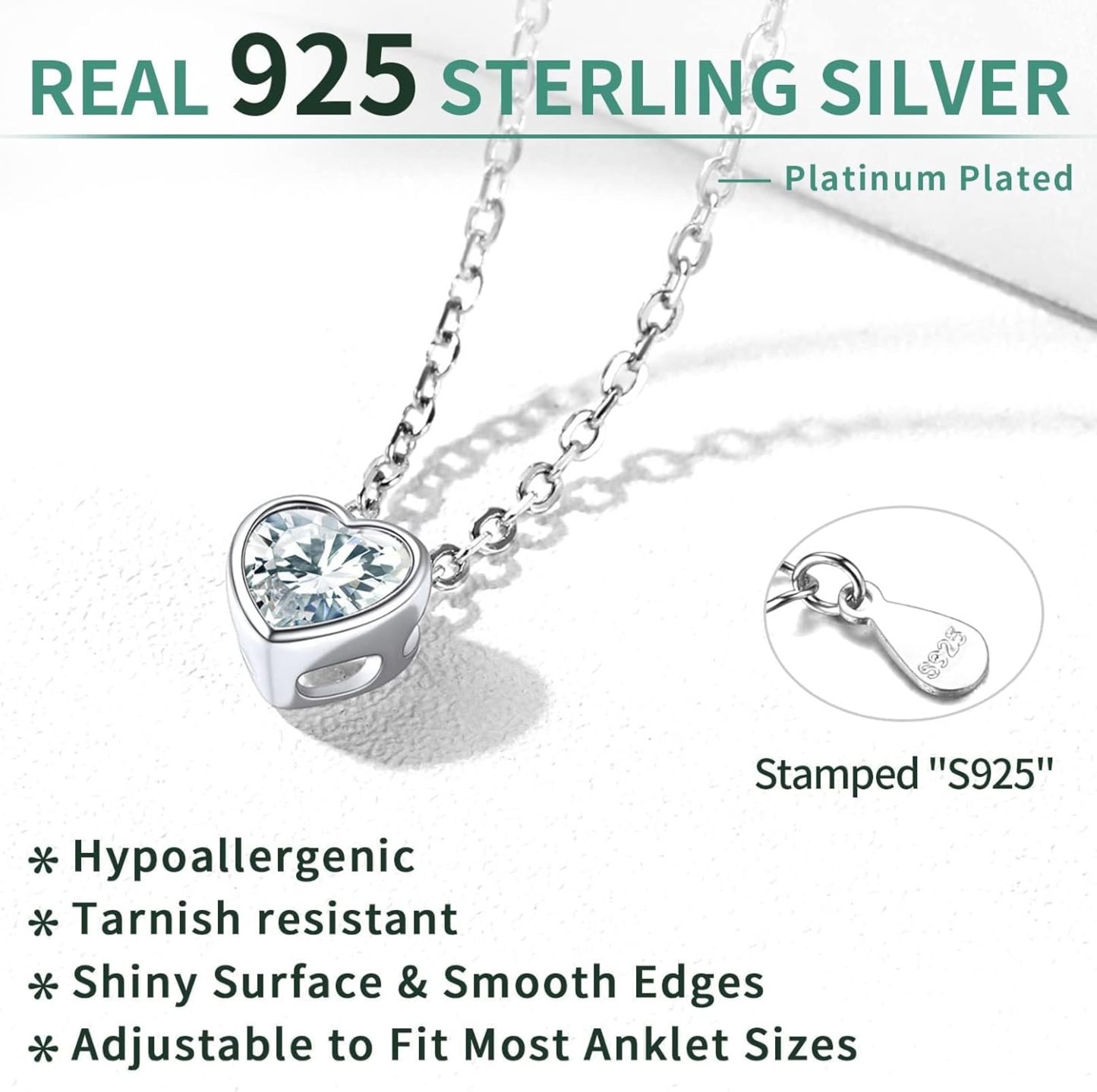 Sterling Silver Bride Heart Birthstone Wedding Anklets