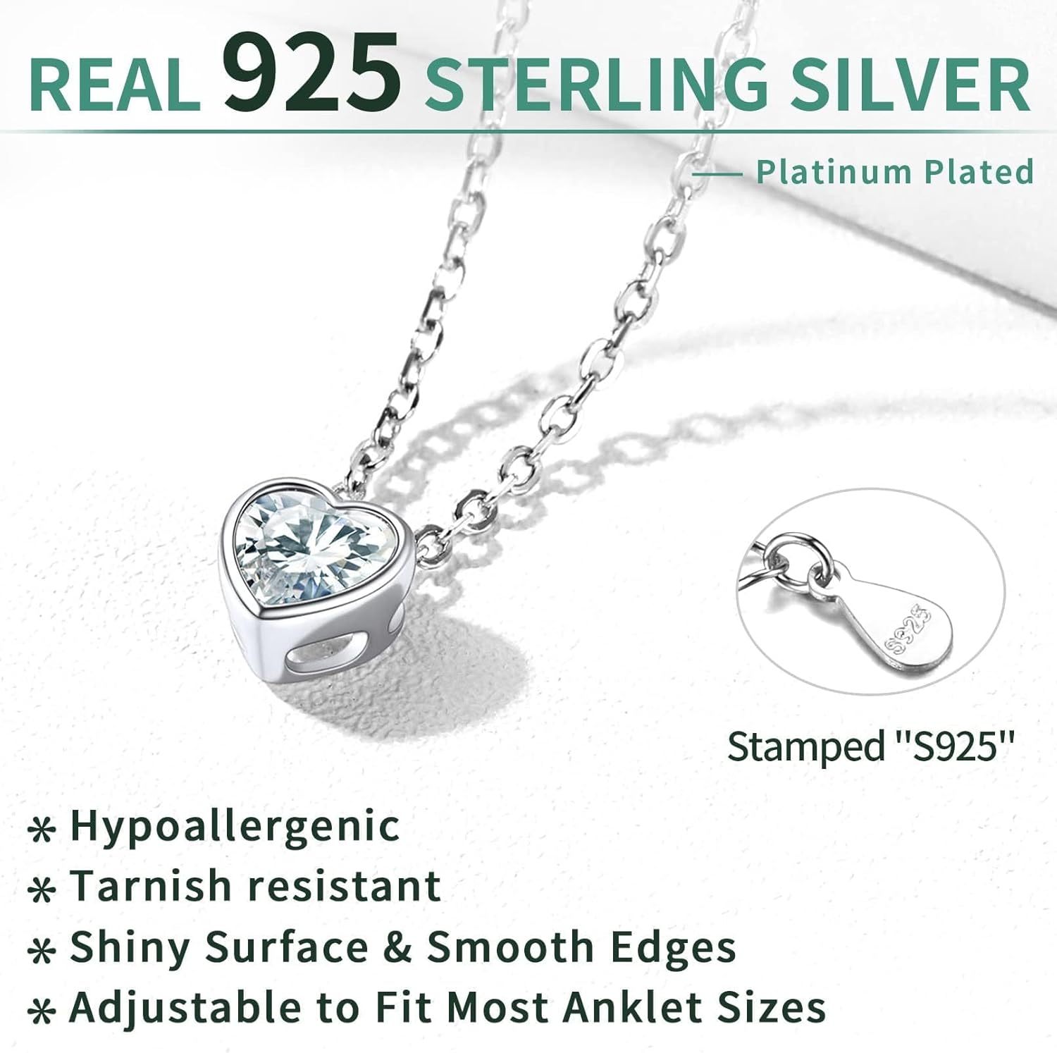 Sterling Silver Bride Heart Birthstone Wedding Anklets