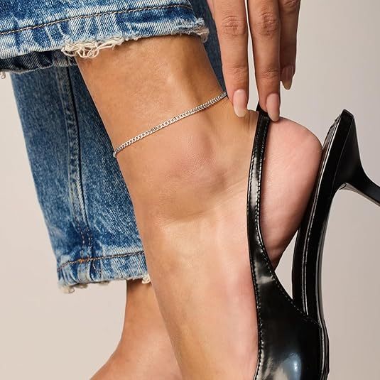 S925 Silver Curb Cuban Chain Anklet