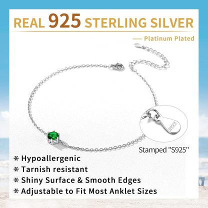 Sterling Silver Simple Dainty Round Birthstone Ankle