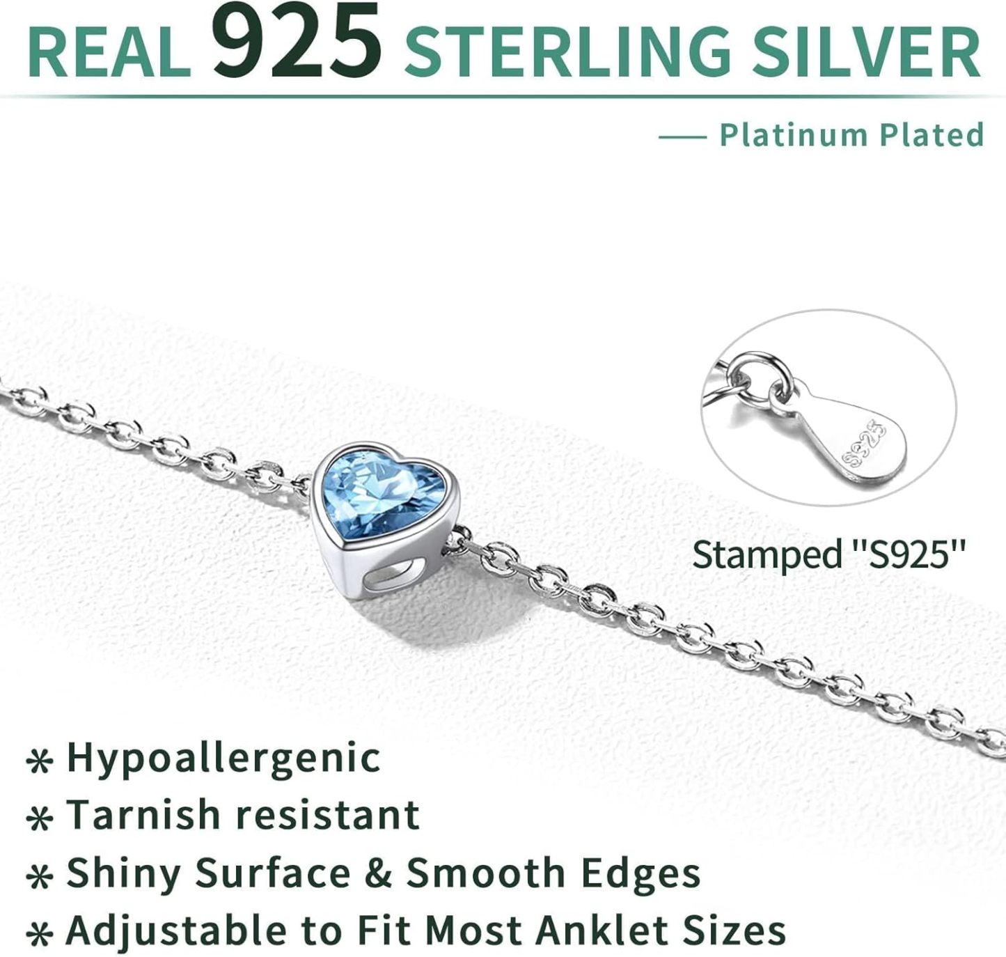 Sterling Silver Bride Heart Birthstone Wedding Anklets