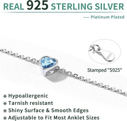 Sterling Silver Bride Heart Birthstone Wedding Anklets