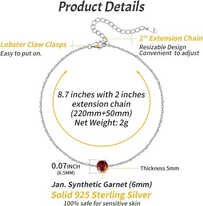 Simple Dainty Round Birthstone Ankle Details: Dimensions, Hypoallergenic, Lobster-Claw-Clasps