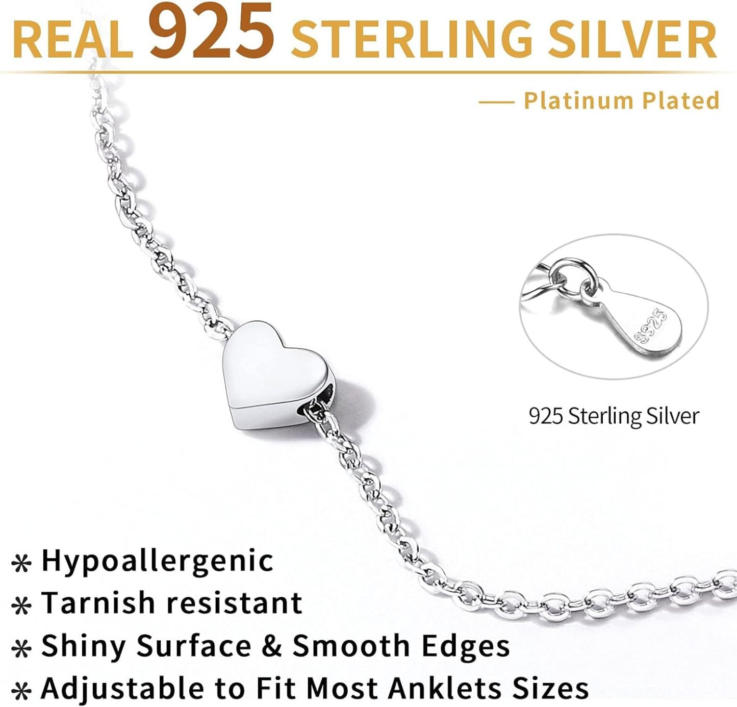 Dainty Heart Anklet for Women, sterling silver jewlery, heart jewelry, sterling silver anklet, gift idea