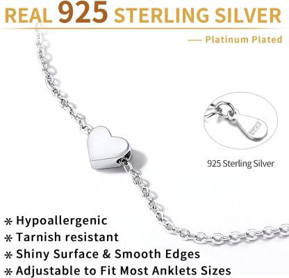Dainty Heart Anklet for Women, sterling silver jewlery, heart jewelry, sterling silver anklet, gift idea