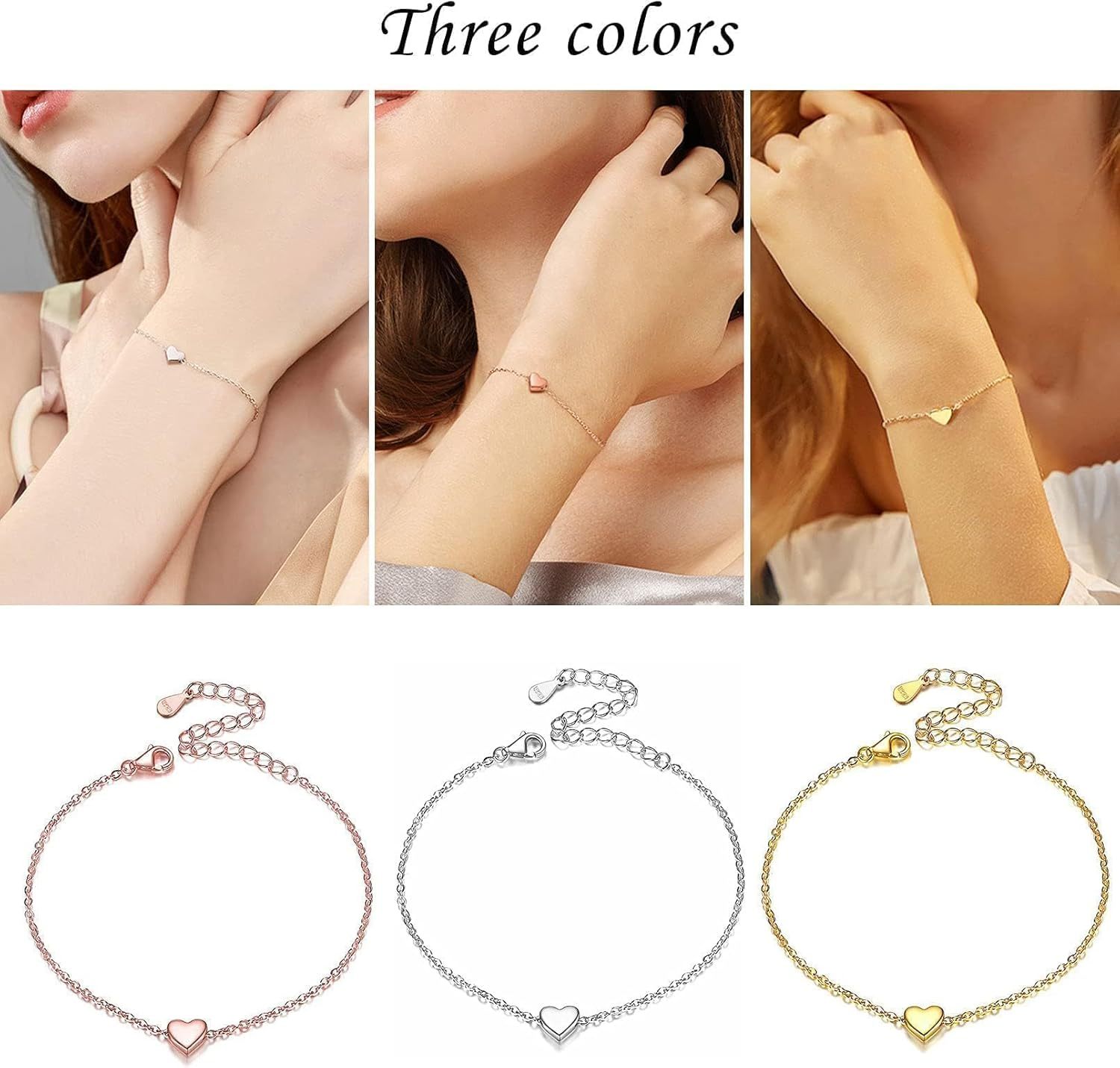 Classic Silver Heart Link Chain Bracelet  for Women, sterling silver jewlery, gift idea, sterling silver bracelets, three colors