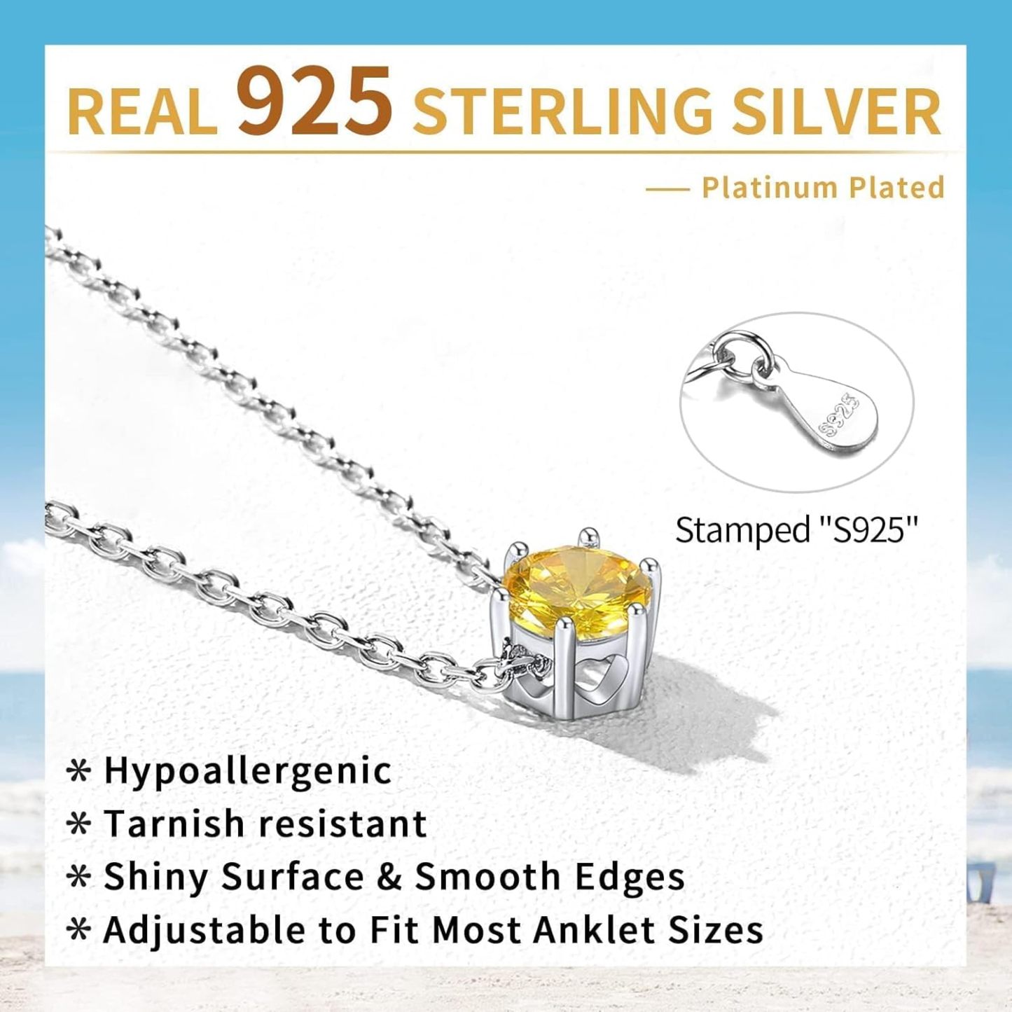 Sterling Silver Simple Dainty Round Birthstone Ankle