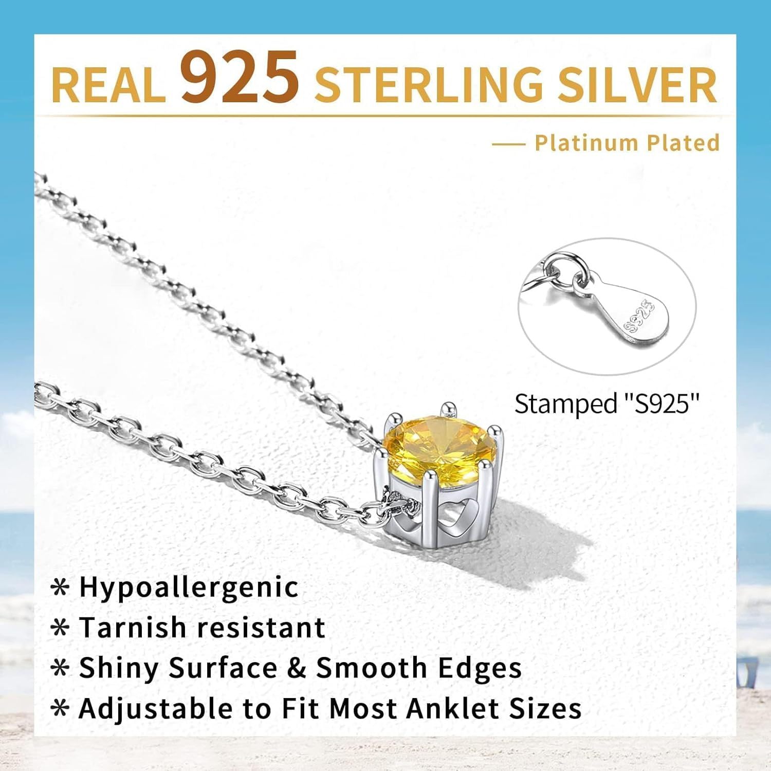 Sterling Silver Simple Dainty Round Birthstone Ankle