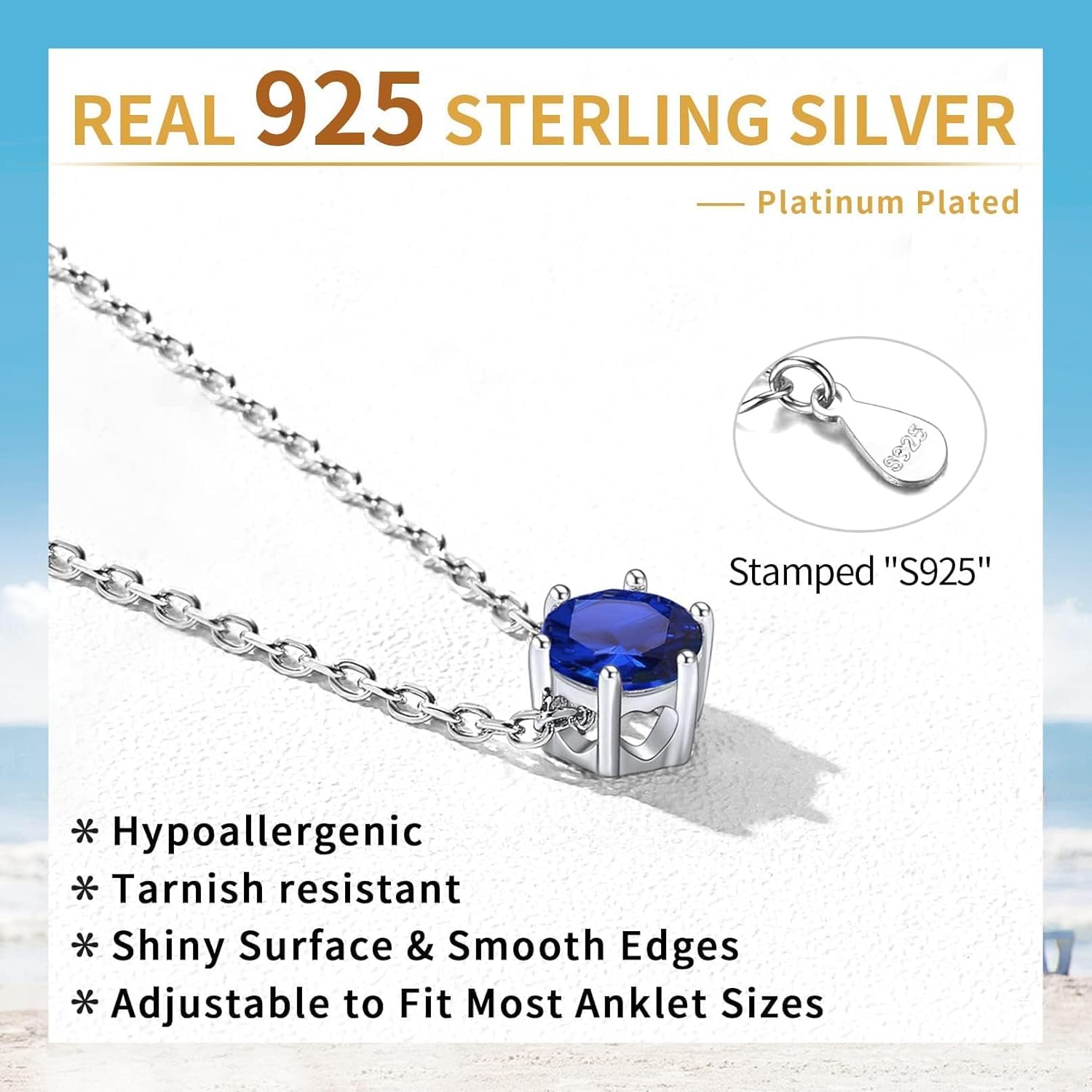 Sterling Silver Simple Dainty Round Birthstone Ankle