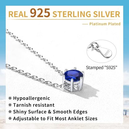 Sterling Silver Simple Dainty Round Birthstone Ankle