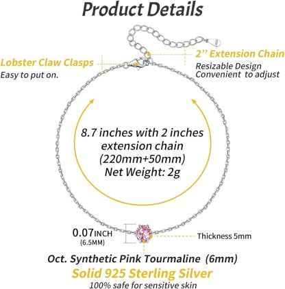 Simple Dainty Round Birthstone Ankle Details: Dimensions, Hypoallergenic, Lobster-Claw-Clasps