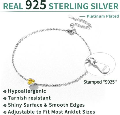 Sterling Silver Bride Heart Birthstone Wedding Anklets