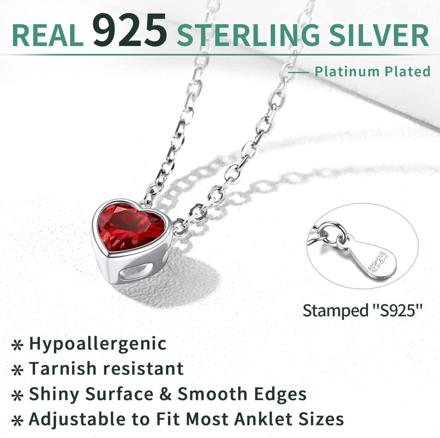 Sterling Silver Bride Heart Birthstone Wedding Anklets