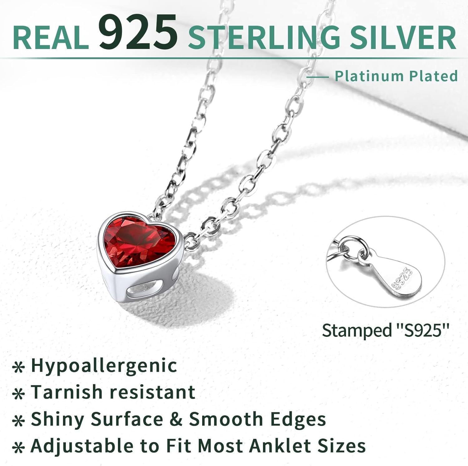 Sterling Silver Bride Heart Birthstone Wedding Anklets