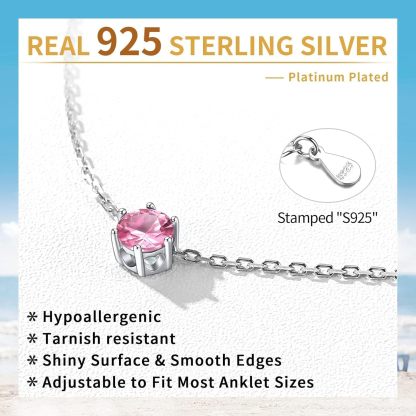 Sterling Silver Simple Dainty Round Birthstone Ankle