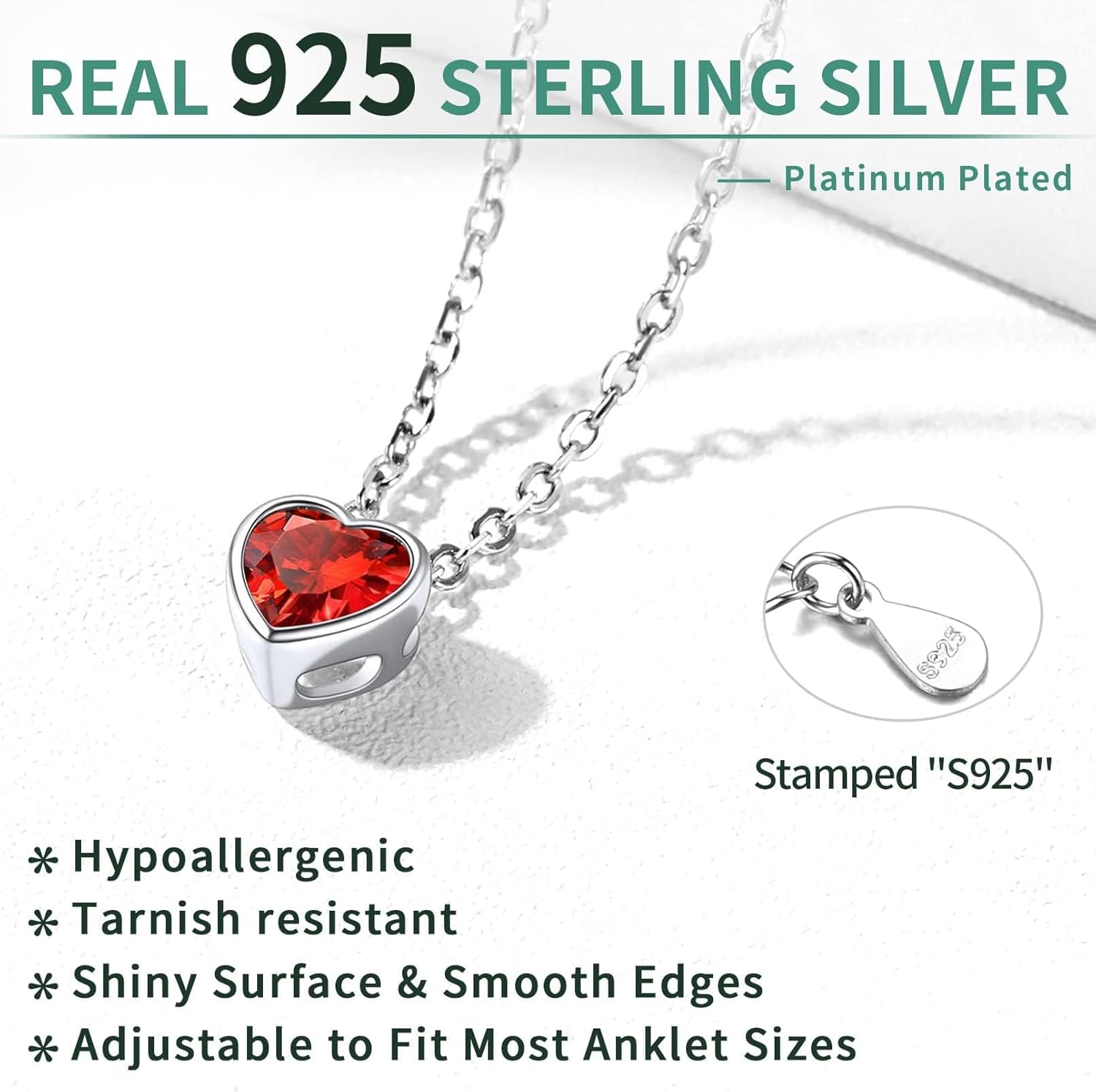 Sterling Silver Bride Heart Birthstone Wedding Anklets