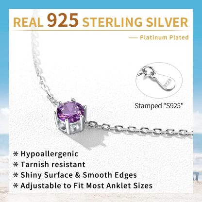 Sterling Silver Simple Dainty Round Birthstone Ankle