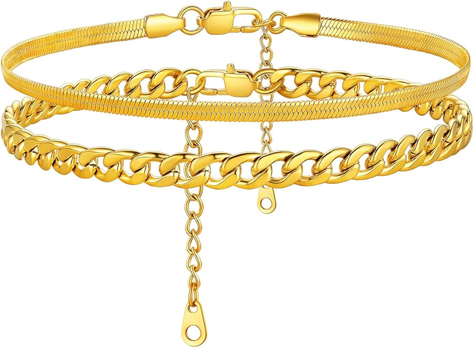 Adjustable Ankle Bracelet Set 316L Steel Gold Plated