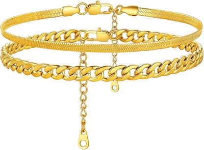 Adjustable Ankle Bracelet Set 316L Steel Gold Plated