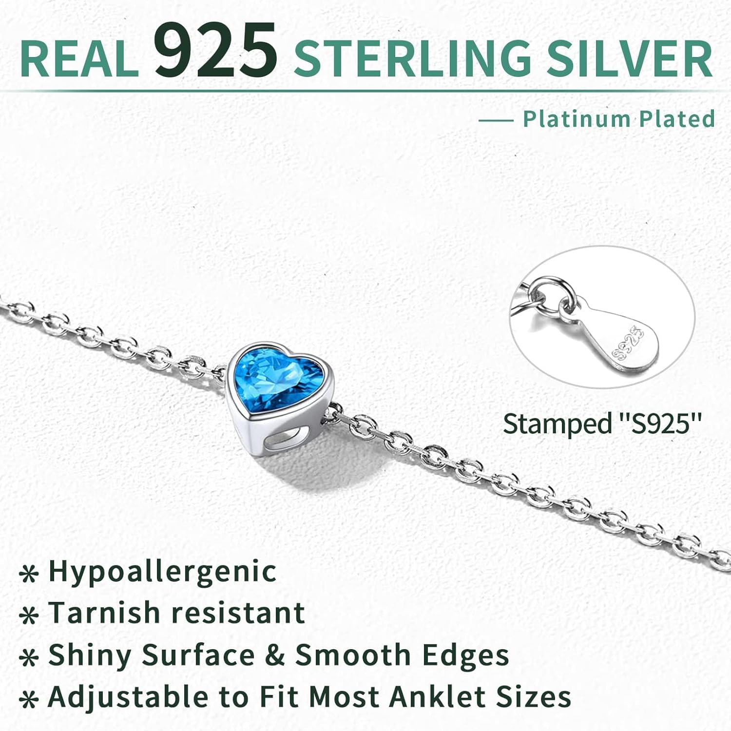 Sterling Silver Bride Heart Birthstone Wedding Anklets