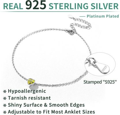 Sterling Silver Bride Heart Birthstone Wedding Anklets