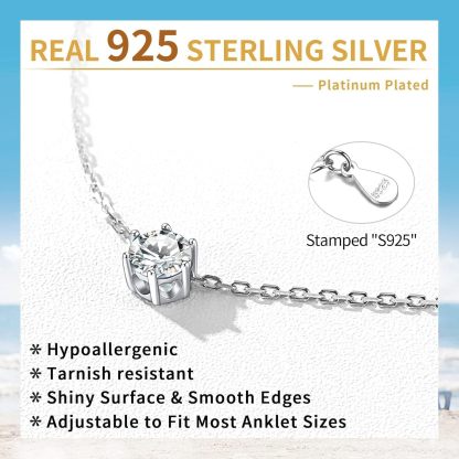 Sterling Silver Simple Dainty Round Birthstone Ankle