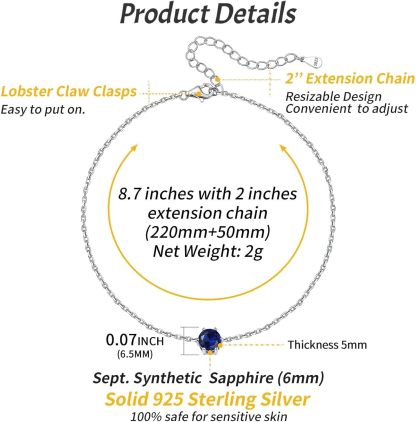 Simple Dainty Round Birthstone Ankle Details: Dimensions, Hypoallergenic, Lobster-Claw-Clasps