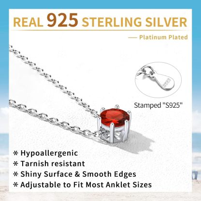 Sterling Silver Simple Dainty Round Birthstone Ankle