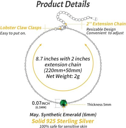 Simple Dainty Round Birthstone Ankle Details: Dimensions, Hypoallergenic, Lobster-Claw-Clasps