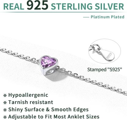 Sterling Silver Bride Heart Birthstone Wedding Anklets