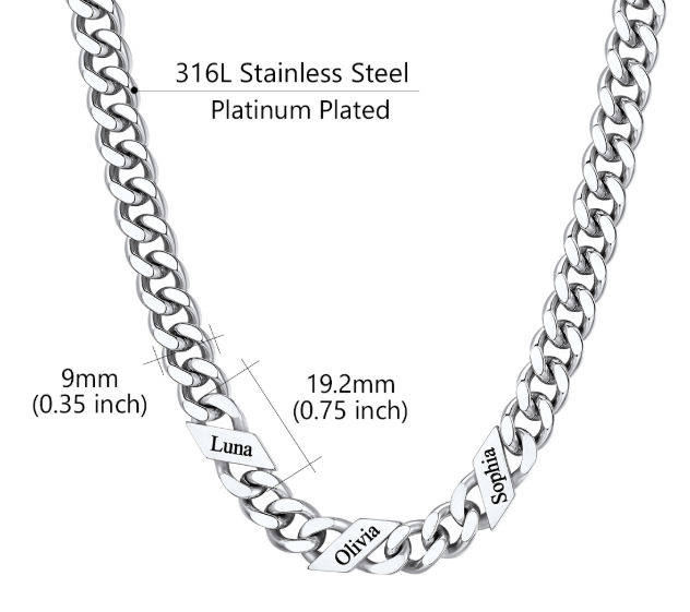 1-6 Names Stainless Steel Engraved Cuban Chain Necklace for Women