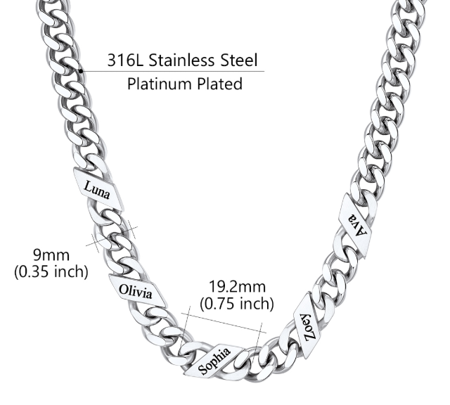 1-6 Names Stainless Steel Engraved Cuban Chain Necklace for Women