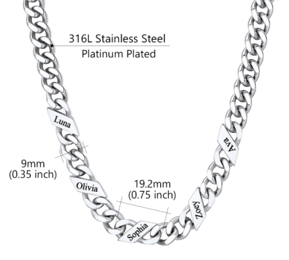 1-6 Names Stainless Steel Engraved Cuban Chain Necklace for Women