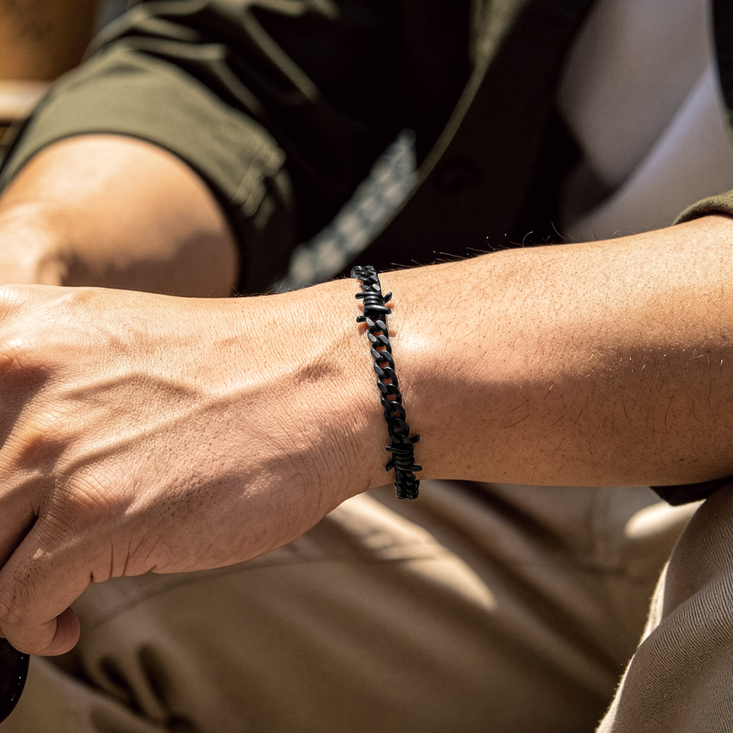Stainless Steel Barbed Wire Cuban Chain Link Bracelet for Men
