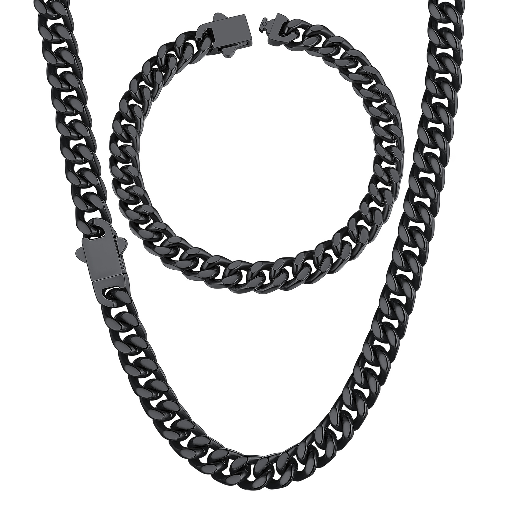 5/7/9/12mm Miami Cuban Link Chain & Bracelet Set for Him