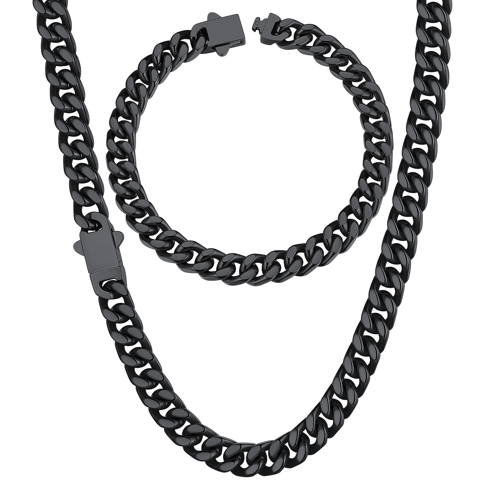 5/7/9/12mm Miami Cuban Link Chain & Bracelet Set for Him
