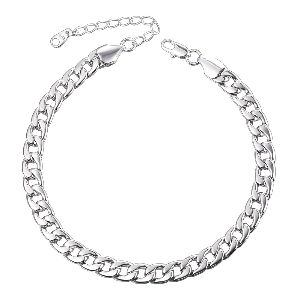 7mm Copper Cuban Link Chain Anklet for Women in Platinum Plated