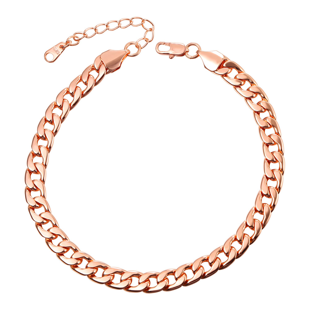 7mm Copper Cuban Link Chain Anklet for Women in Rose Gold Plated - Womens Valentine's Gift